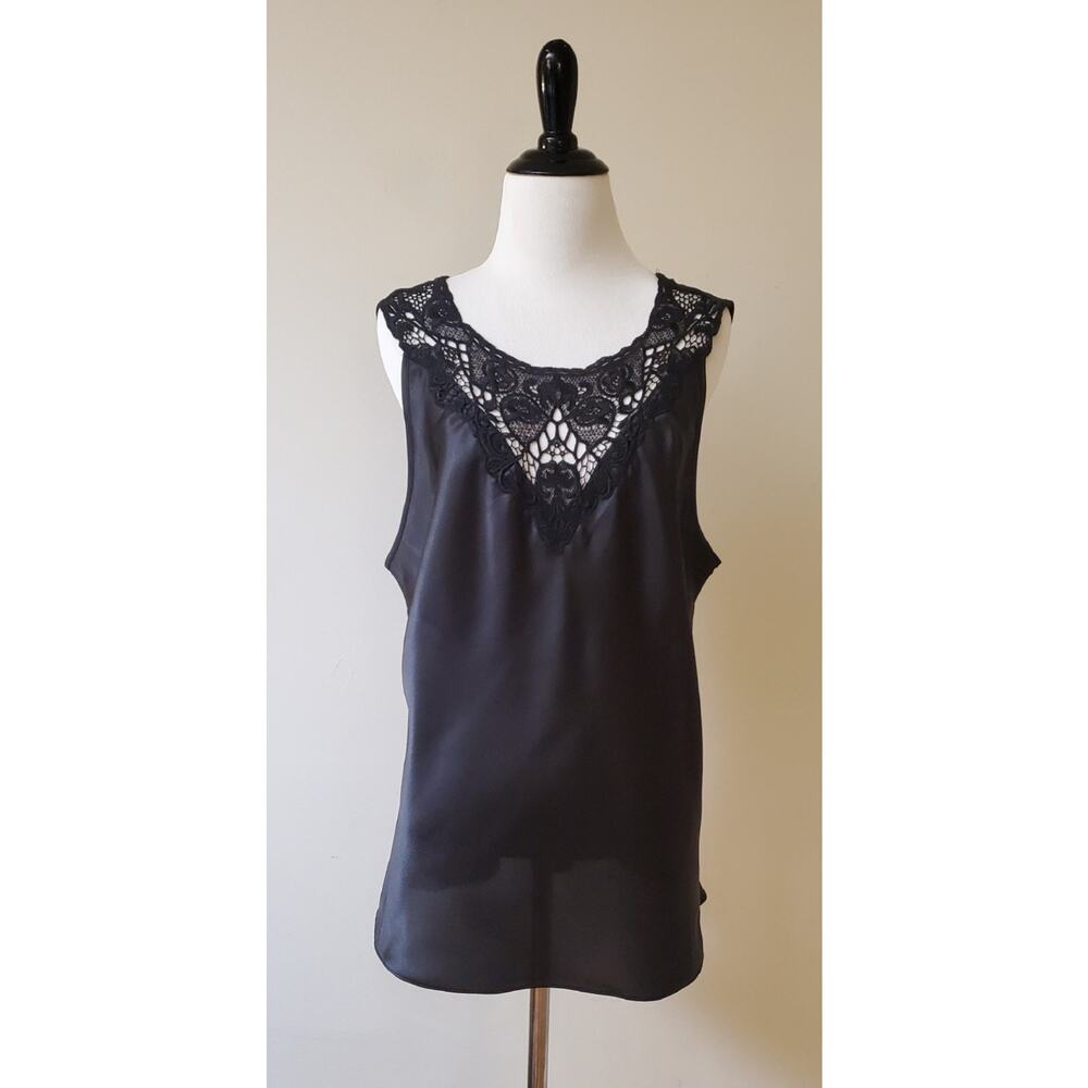 Vintage Cinema Etoile Black‎ Satin Camisole Size XL
